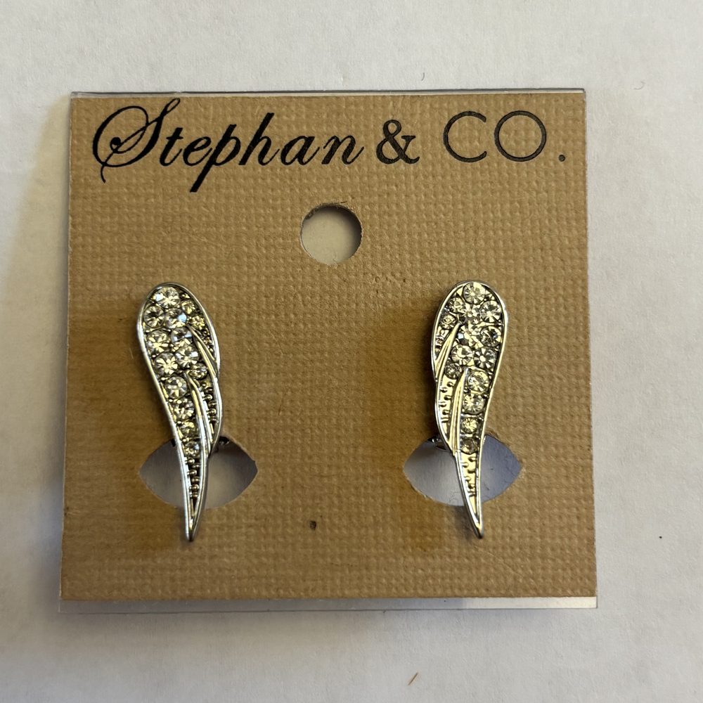 Stephan & Co. Silver Rhinestone Angel Wing Stud Earrings NWT